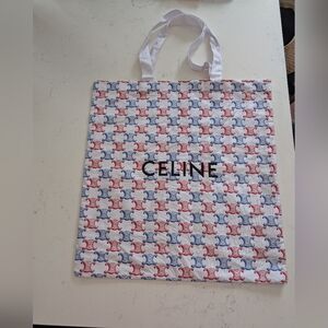 Authentic Celine White Tote with Red and Blue Pattern - GWP